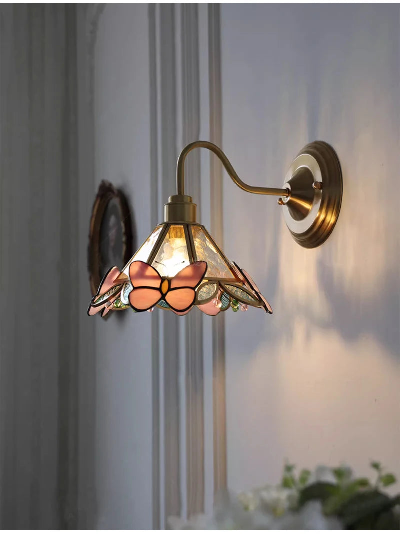Retro Copper Tiffany Stained Glass Wall Lamp