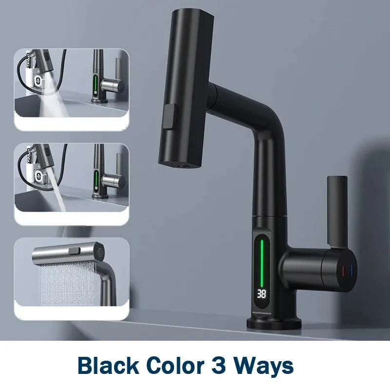 Digital Temperature Display Pull Out Basin Faucet