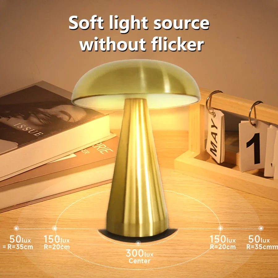 Retro Mushroom LED Touch Sensor Rechargeable Table Lamp