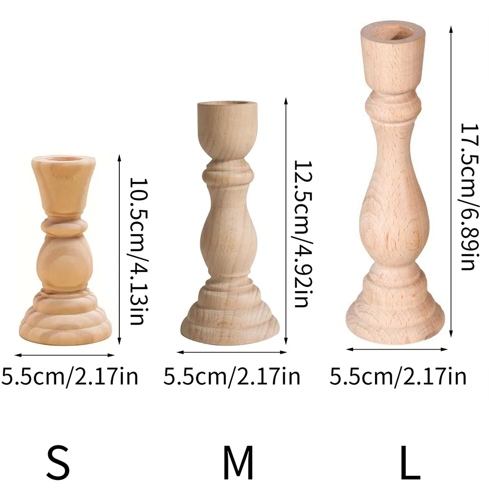 Unfinished Wood Pillar Candle Holder Set