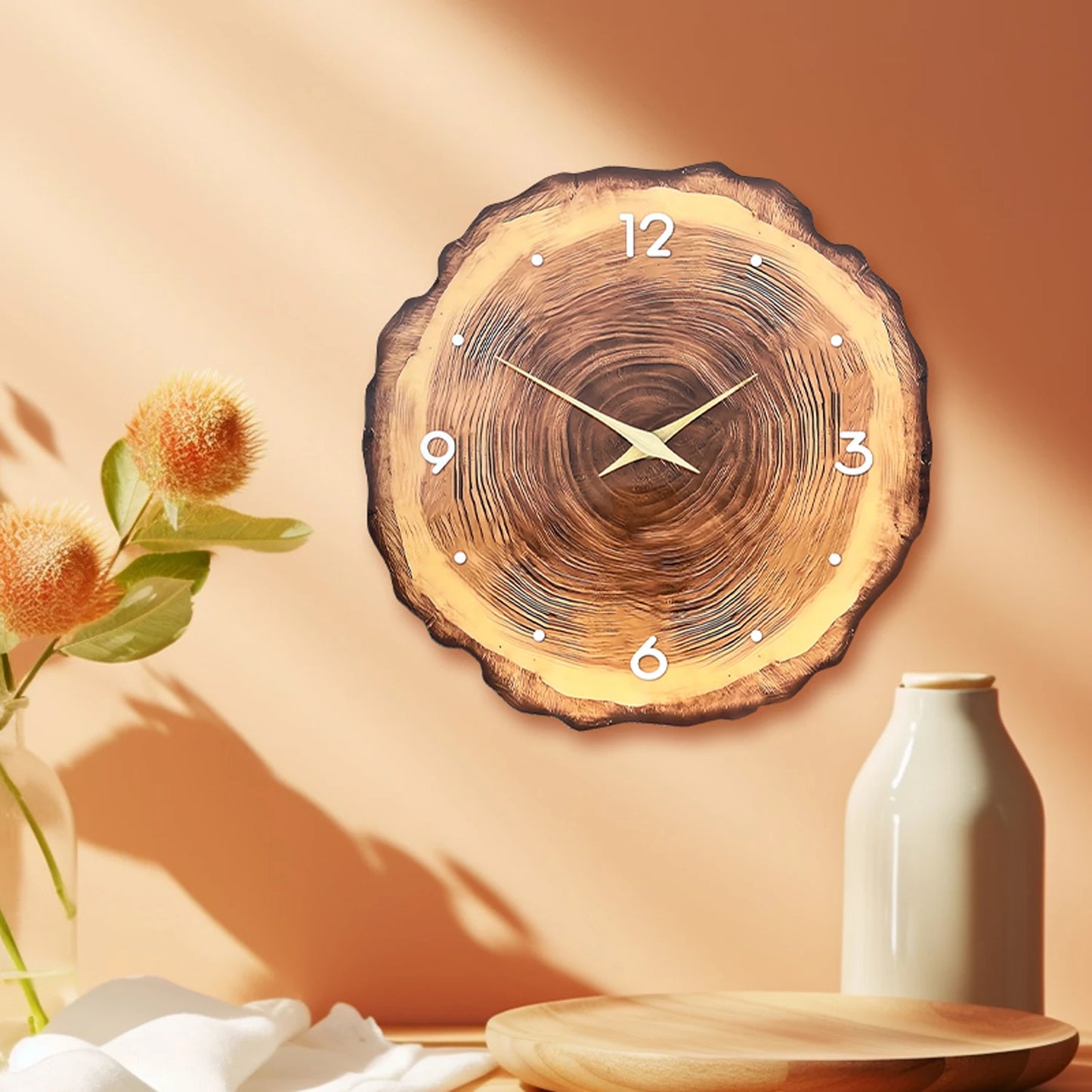 Bamboo Wood Grain Silent Quartz Circular Wall Timepiece