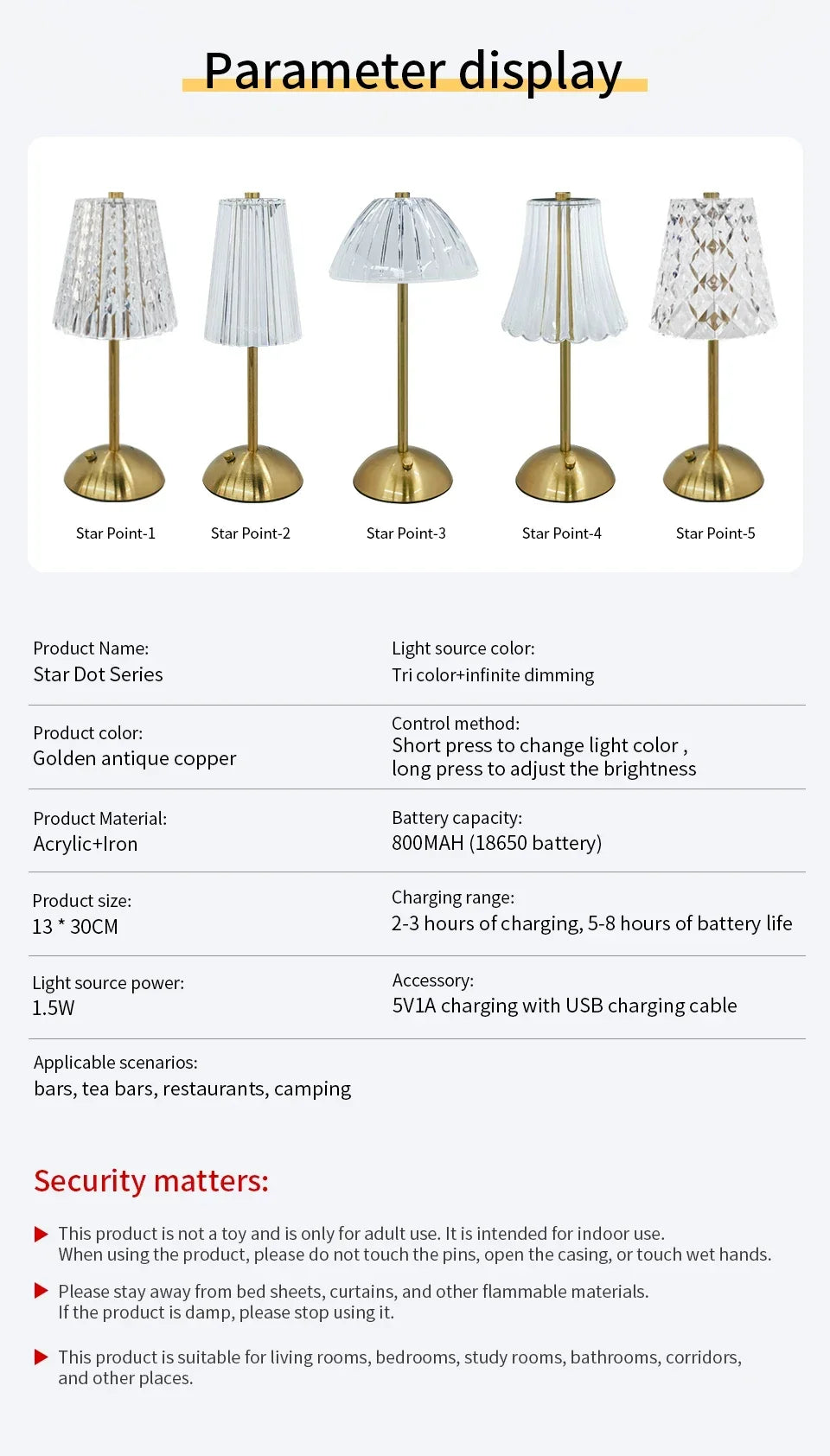 Rechargeable Touch Crystal Dimmable Night Lamp