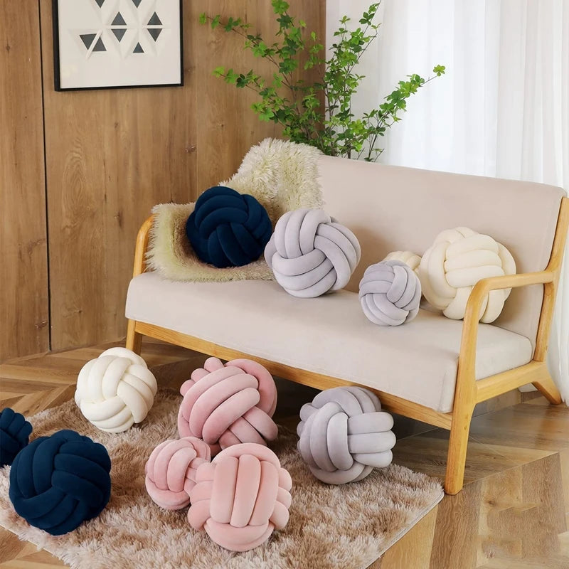 Handmade Velvet Knot Ball Round Decorative Throw Pillow