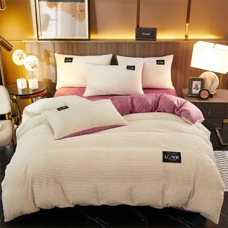 Winter Velvet Solid Color Duvet Cover Bedding Set