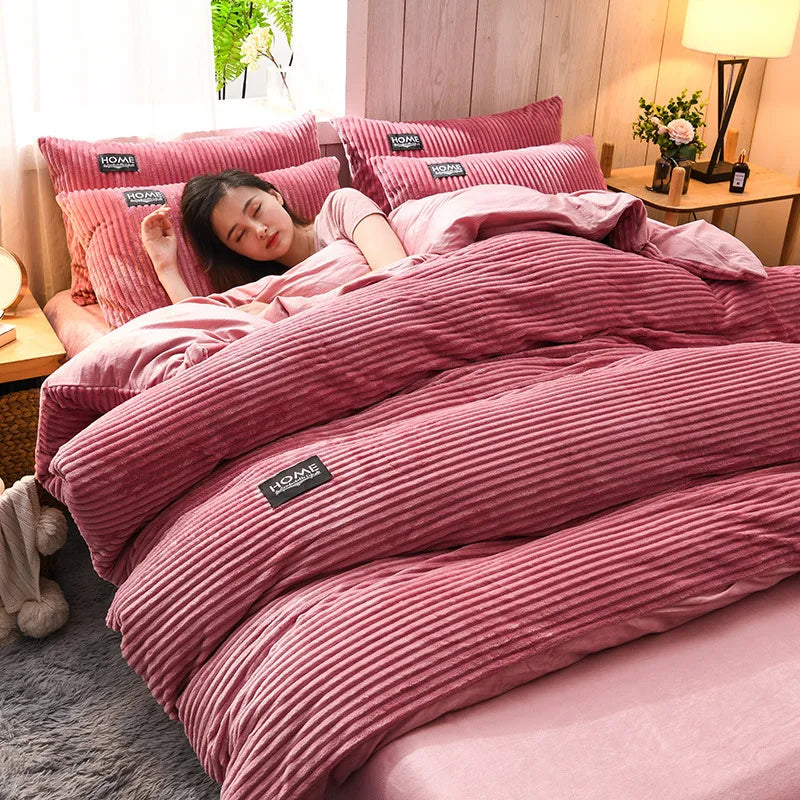 Winter Velvet Solid Color Duvet Cover Bedding Set