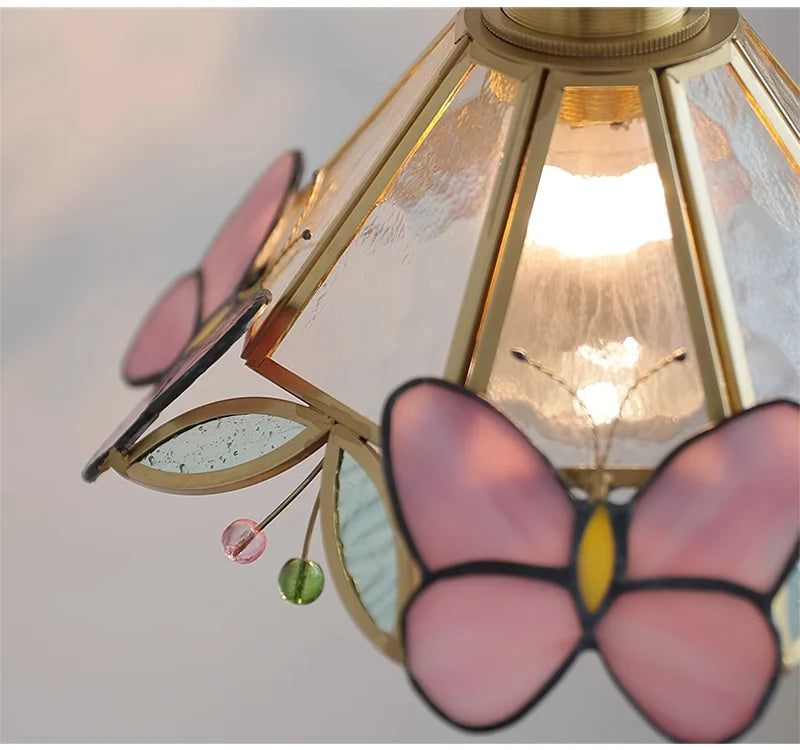 Retro Copper Tiffany Stained Glass Wall Lamp