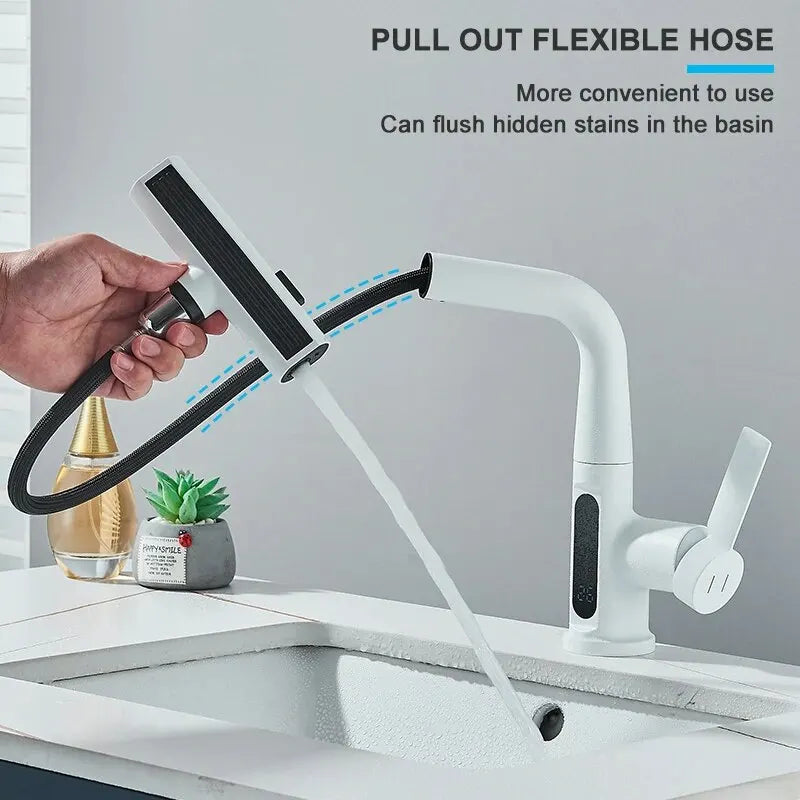 Digital Temperature Display Pull Out Basin Faucet