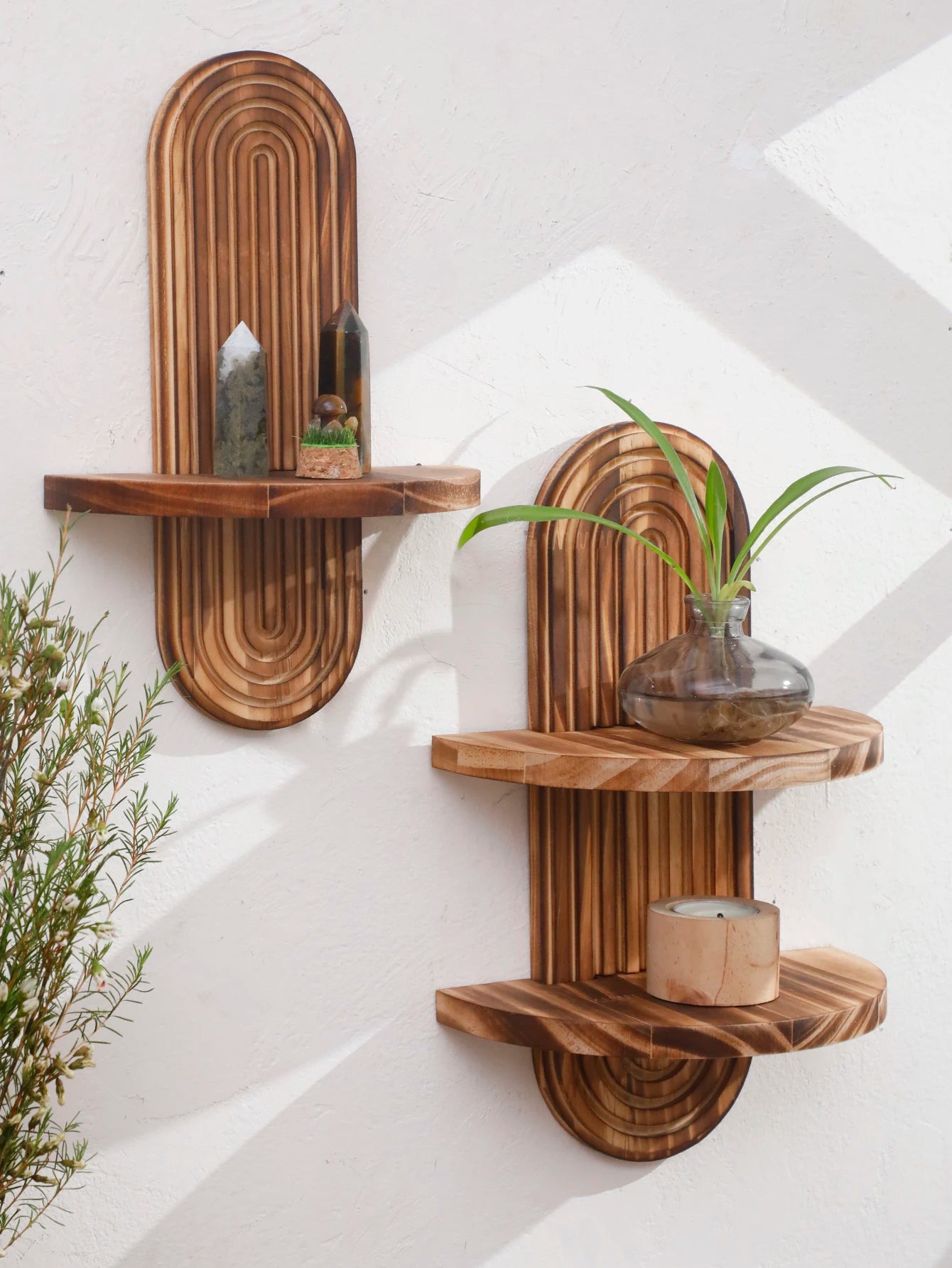 Boho Geometric Natural Wood Wall Shelf