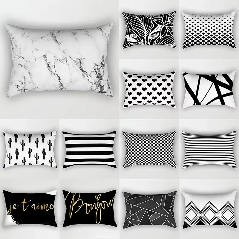 Geometric Pillowcase - 30x50 Polyester Rectangular Decorative Marble Pattern Cushion Cover