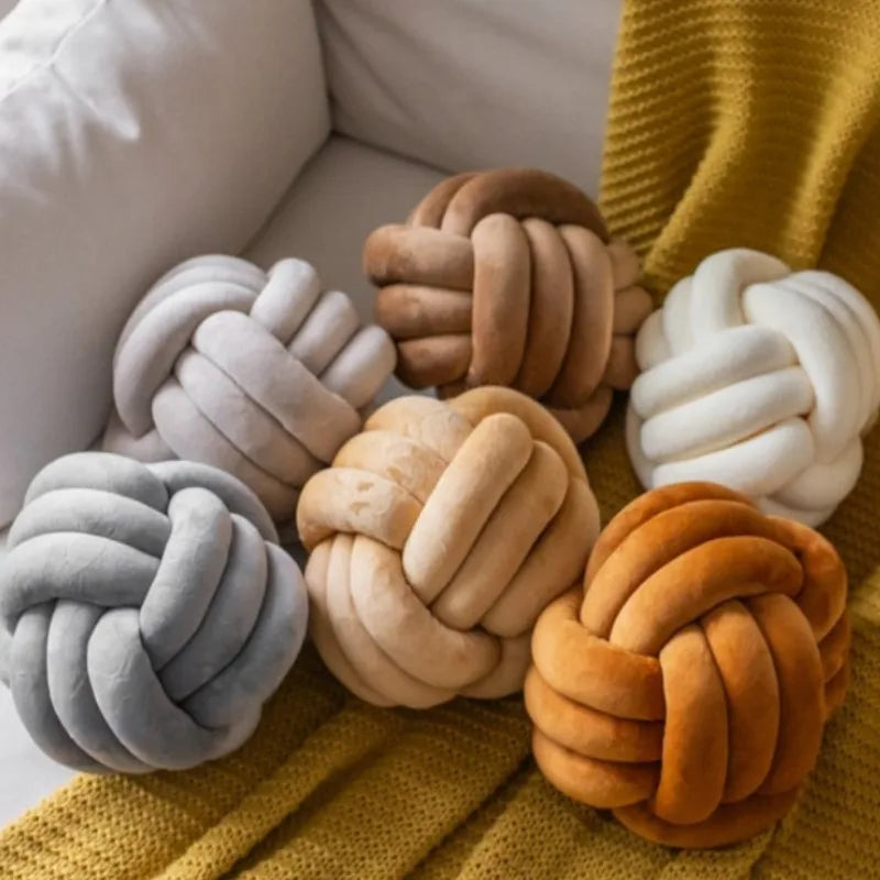Knot Ball Throw Pillow — Handmade Velvet Cushion | Soft Round Fiber Filled Decorative Christmas Pillow