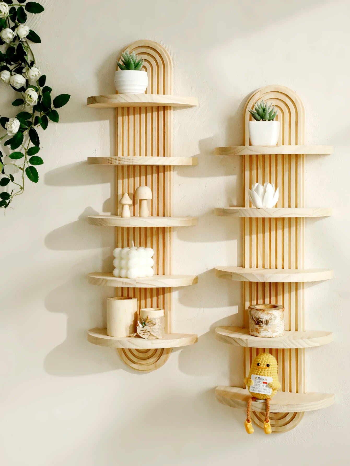 Boho Geometric Natural Wood Wall Shelf