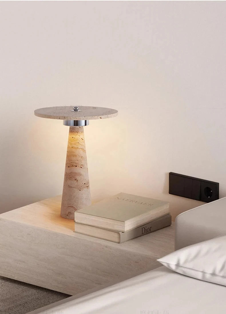 Travertine Natural Stone Mushroom Table Lamp