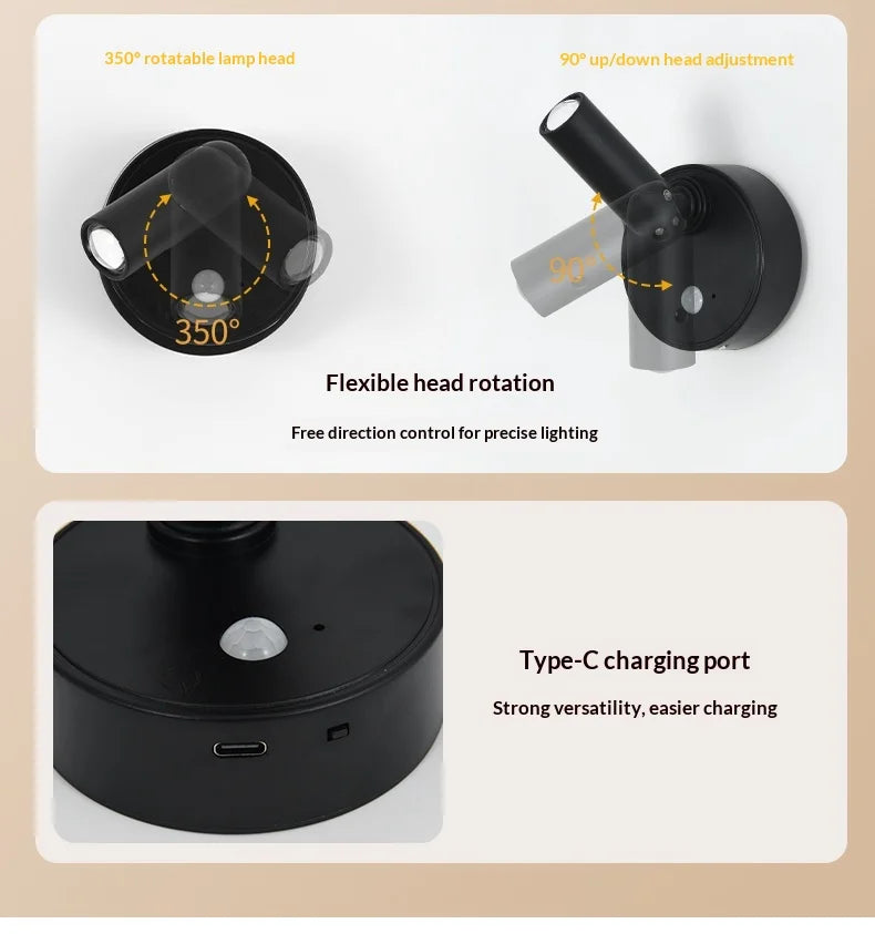 Magnetic Base USB Rechargeable Cordless Dimmable Wall Lamp