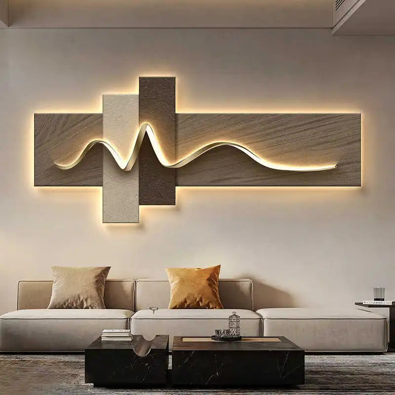 Modern Minimalist Wooden LED Ambient Living Room Wall Lamp