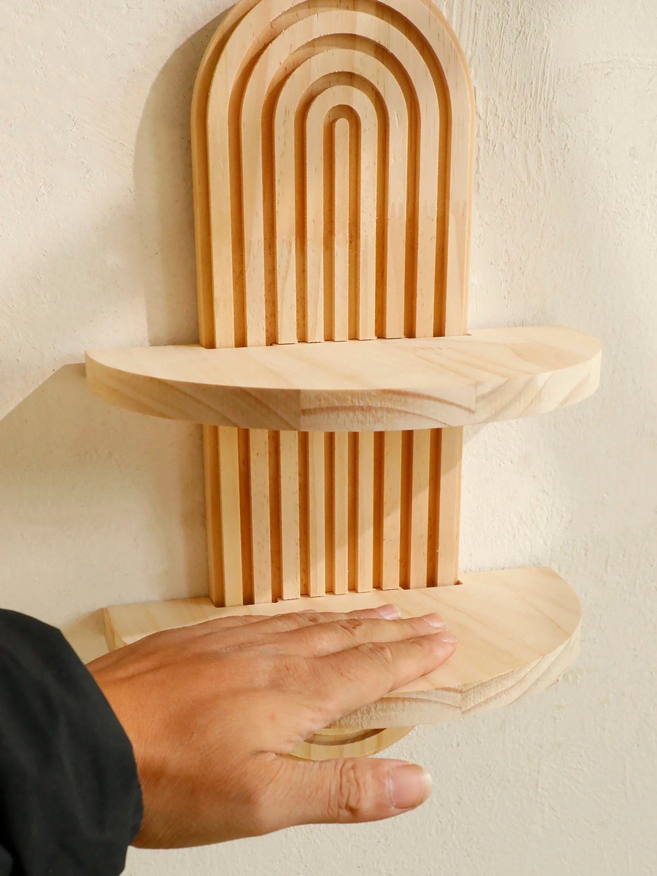 Boho Geometric Natural Wood Wall Shelf