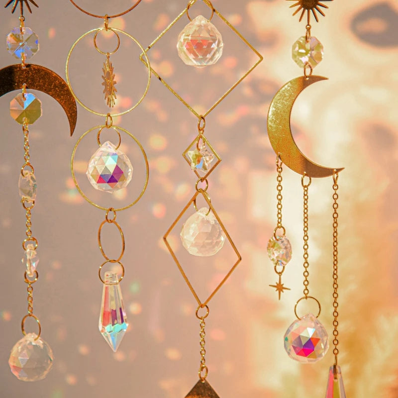 Crystal Moon Star Rainbow Suncatcher Wind Chime