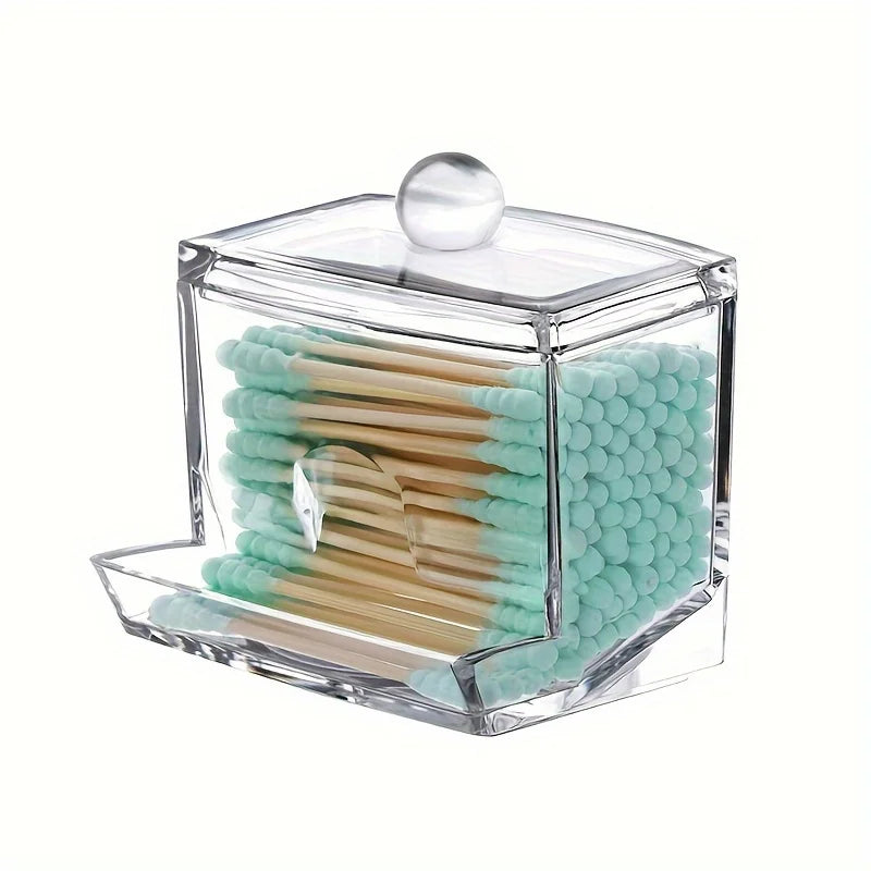 Clear Acrylic Bamboo Lid Cotton Swab Dispenser