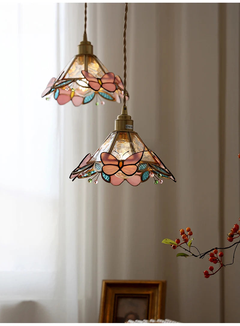 Retro Copper Tiffany Stained Glass Wall Lamp