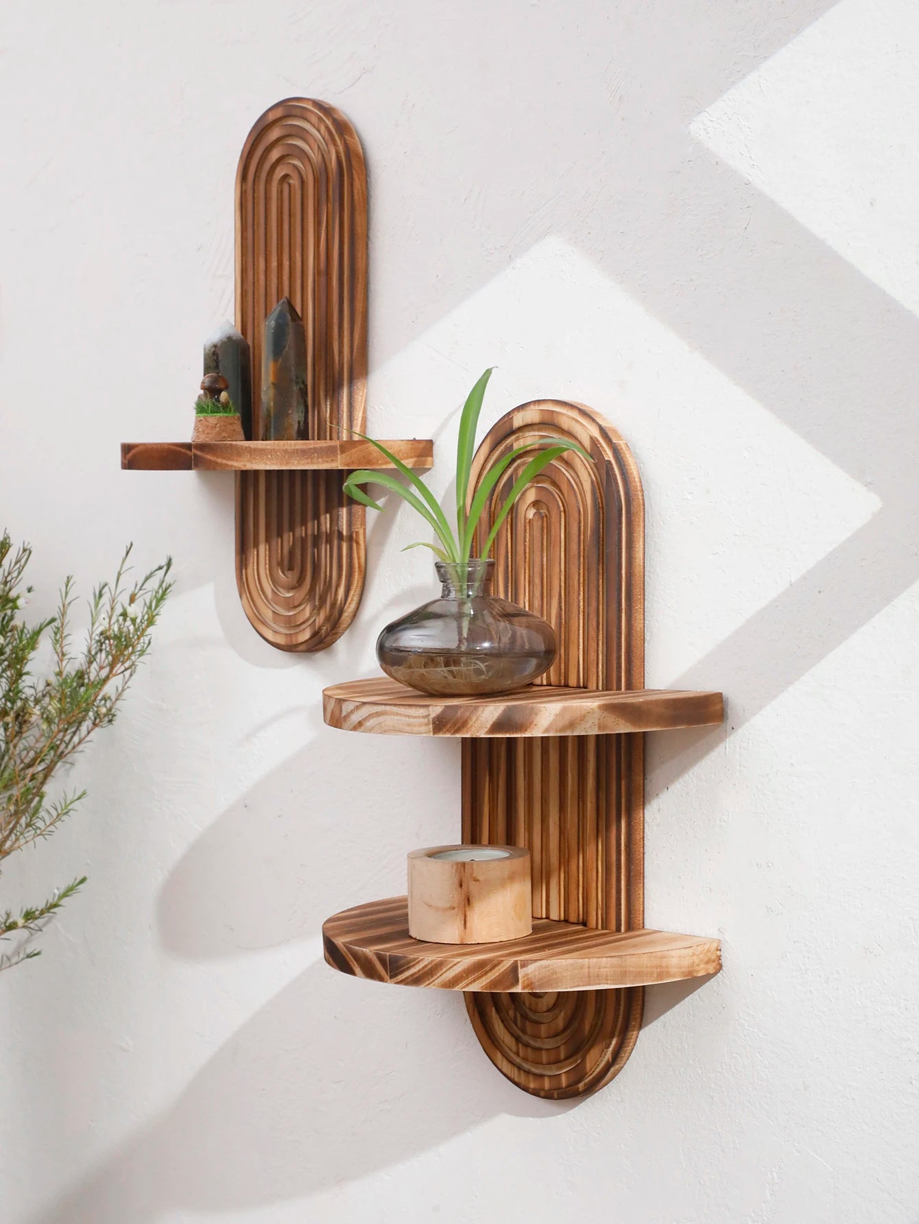 Boho Geometric Natural Wood Wall Shelf