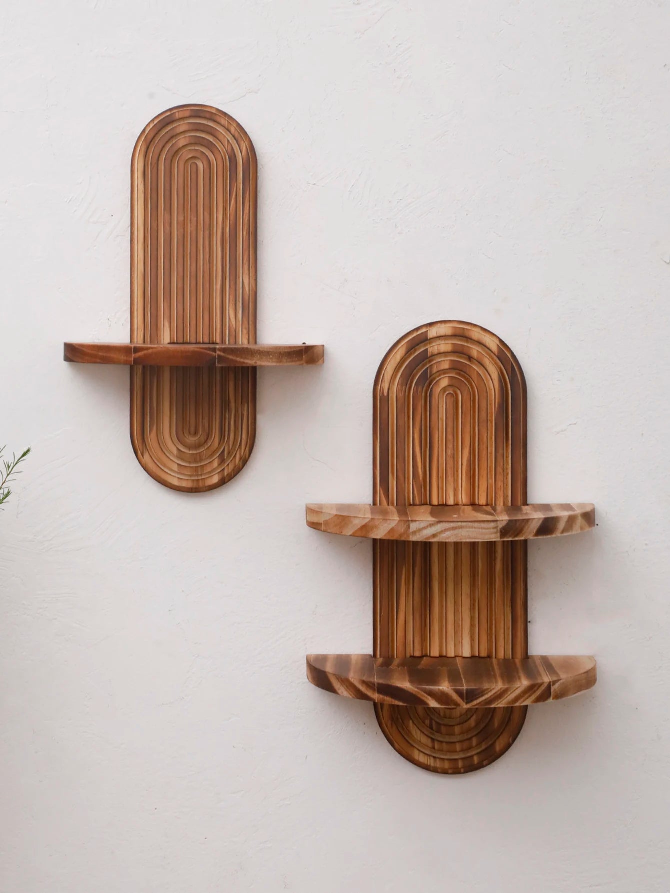 Boho Geometric Natural Wood Wall Shelf