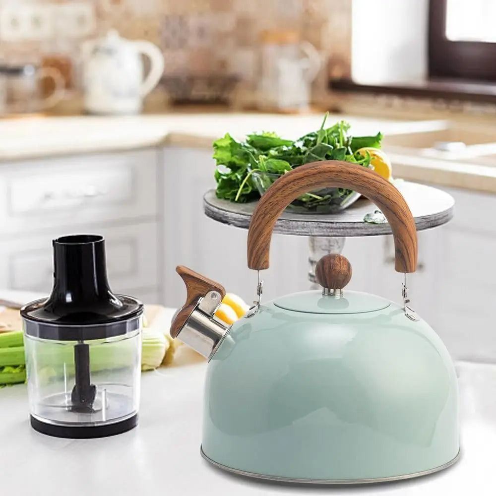 Whistling Tea Kettle 3 Liter Stainless Steel Kettle - Wooden Handle Teapot for Gas & Induction Stove