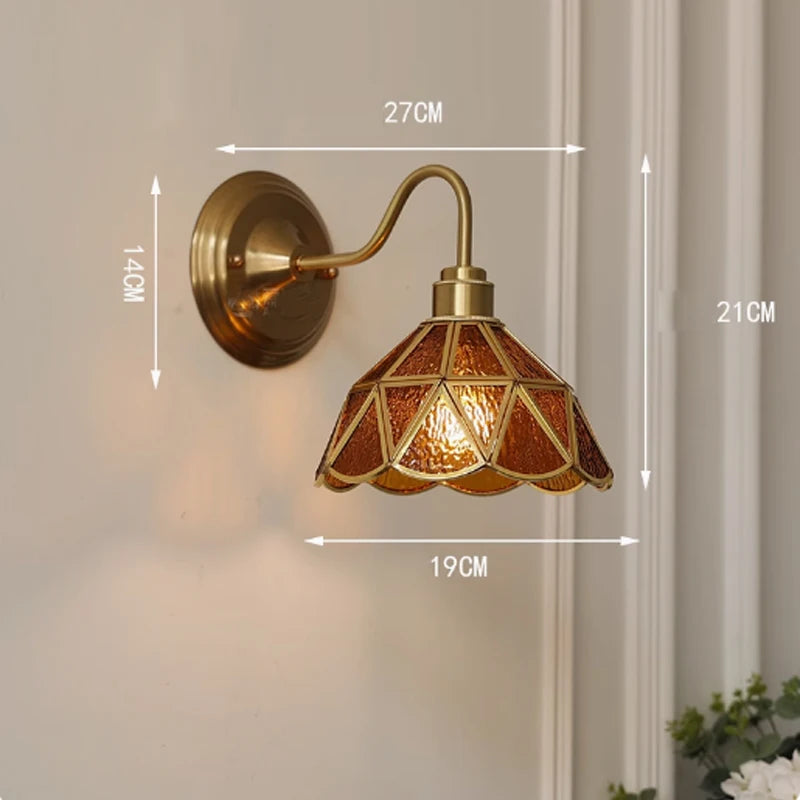 Retro Copper Tiffany Stained Glass Wall Lamp