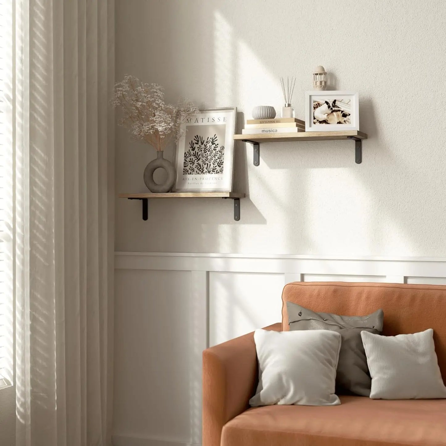 Rustic Wood Double Tier Floating Wall Shelf