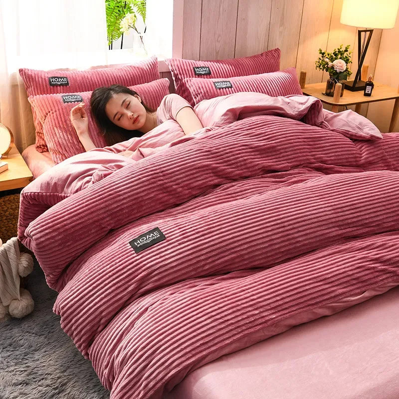 Winter Velvet Solid Color Duvet Cover Bedding Set