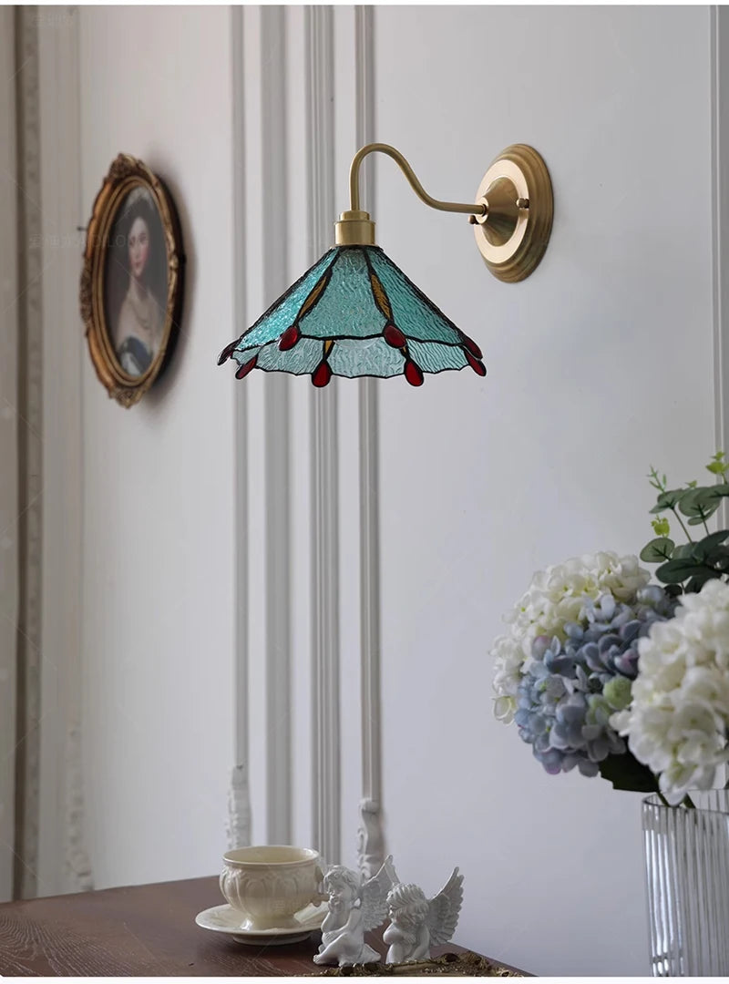 Retro Copper Tiffany Stained Glass Wall Lamp
