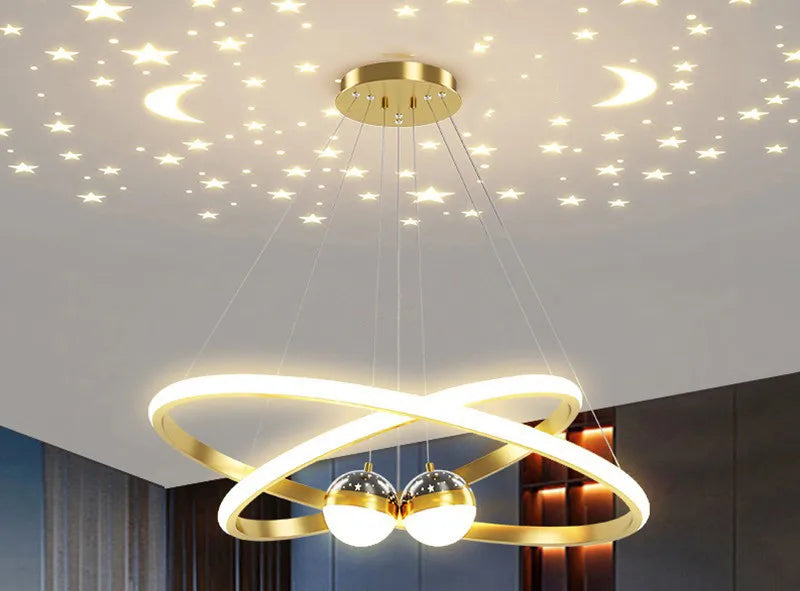 Black Gold Moon Stars Ring LED Chandelier