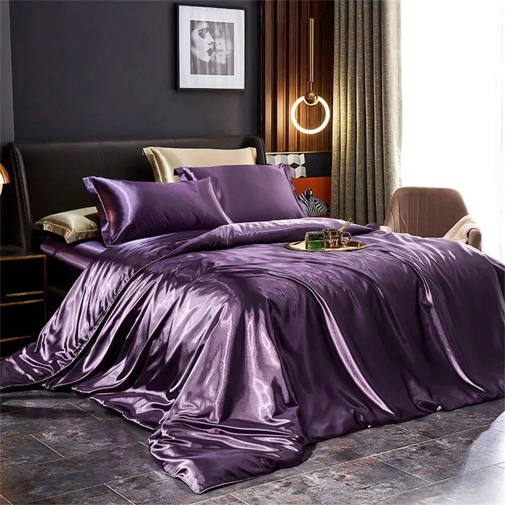 Silk Bedding Set — Luxury Satin Sheets With Solid Silk Duvet Cover & Smooth Pillowcases