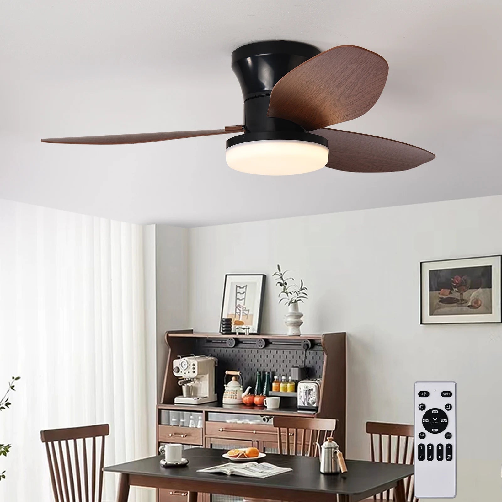 Ceiling Fan With Light — Modern Quiet LED Remote Control Fan