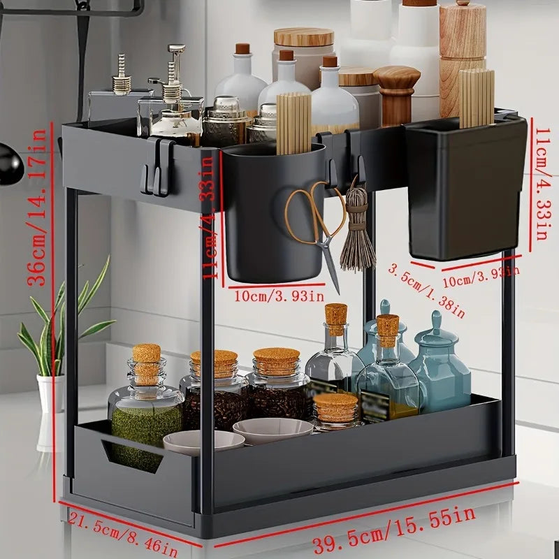 2 Tier Sliding Cabinet Basket Kitchen Sink Organizer