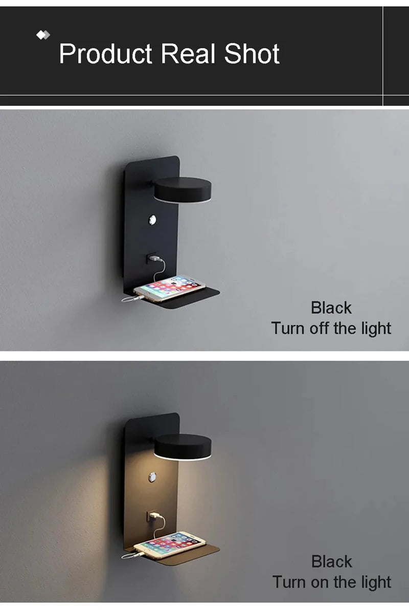 USB Charging Bedside Reading Wall Lamp