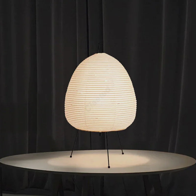 Japanese Table Lamp - Handmade Rice Paper Lamp with Iron Tripod for Bedroom Lighting