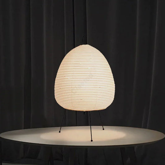 Japanese Table Lamp - Handmade Rice Paper Lamp with Iron Tripod for Bedroom Lighting