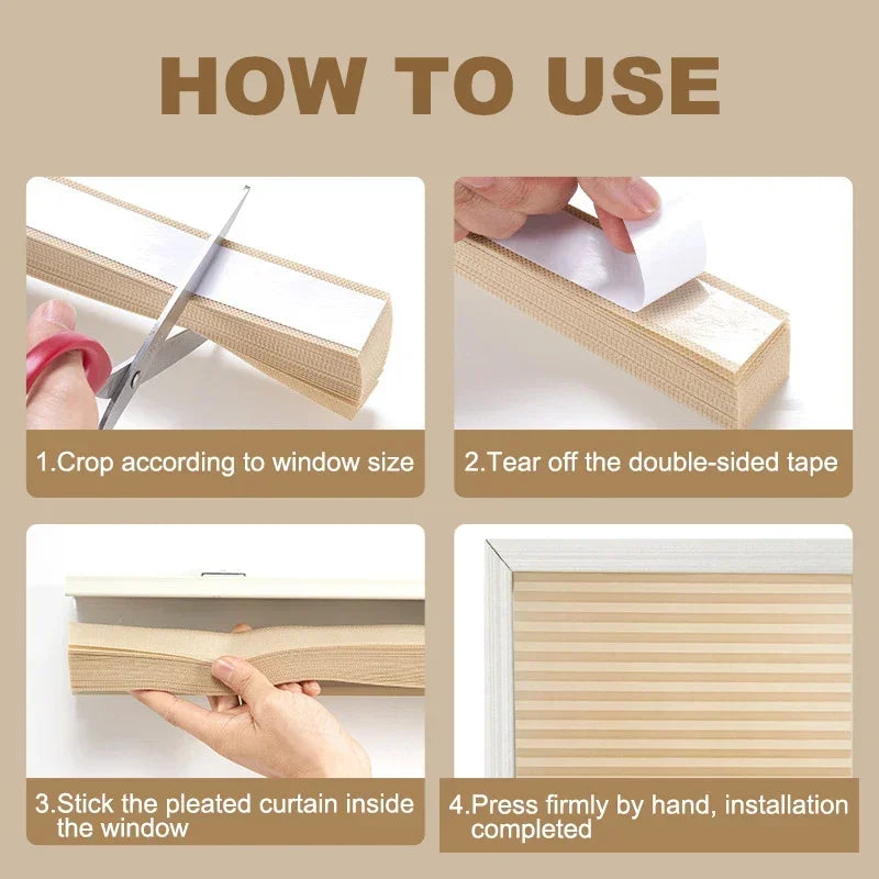 Pleated Blinds — Self Adhesive Half Blackout Window Panels