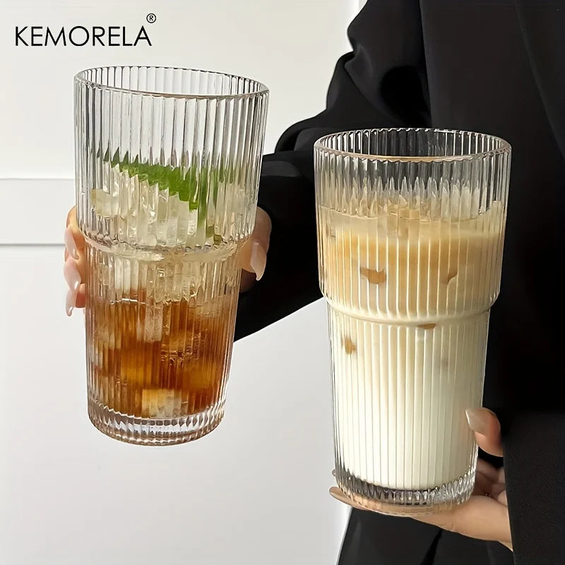 Stripe Glass Cold Drink Cup with Lid