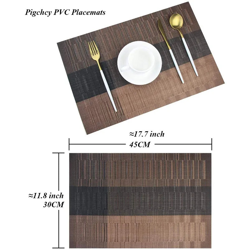 PVC Woven Stripe Rectangle Table Placemat Set