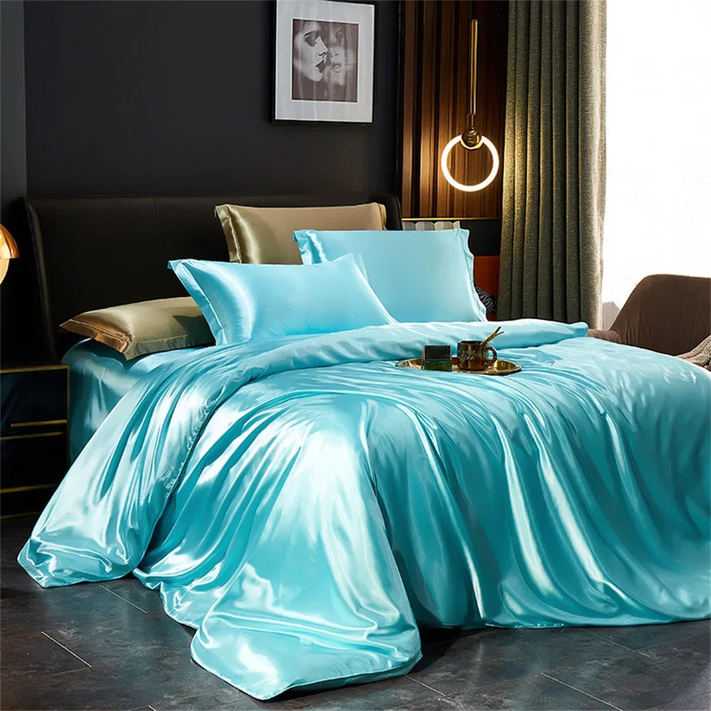 Silk Bedding Set — Luxury Satin Sheets With Solid Silk Duvet Cover & Smooth Pillowcases