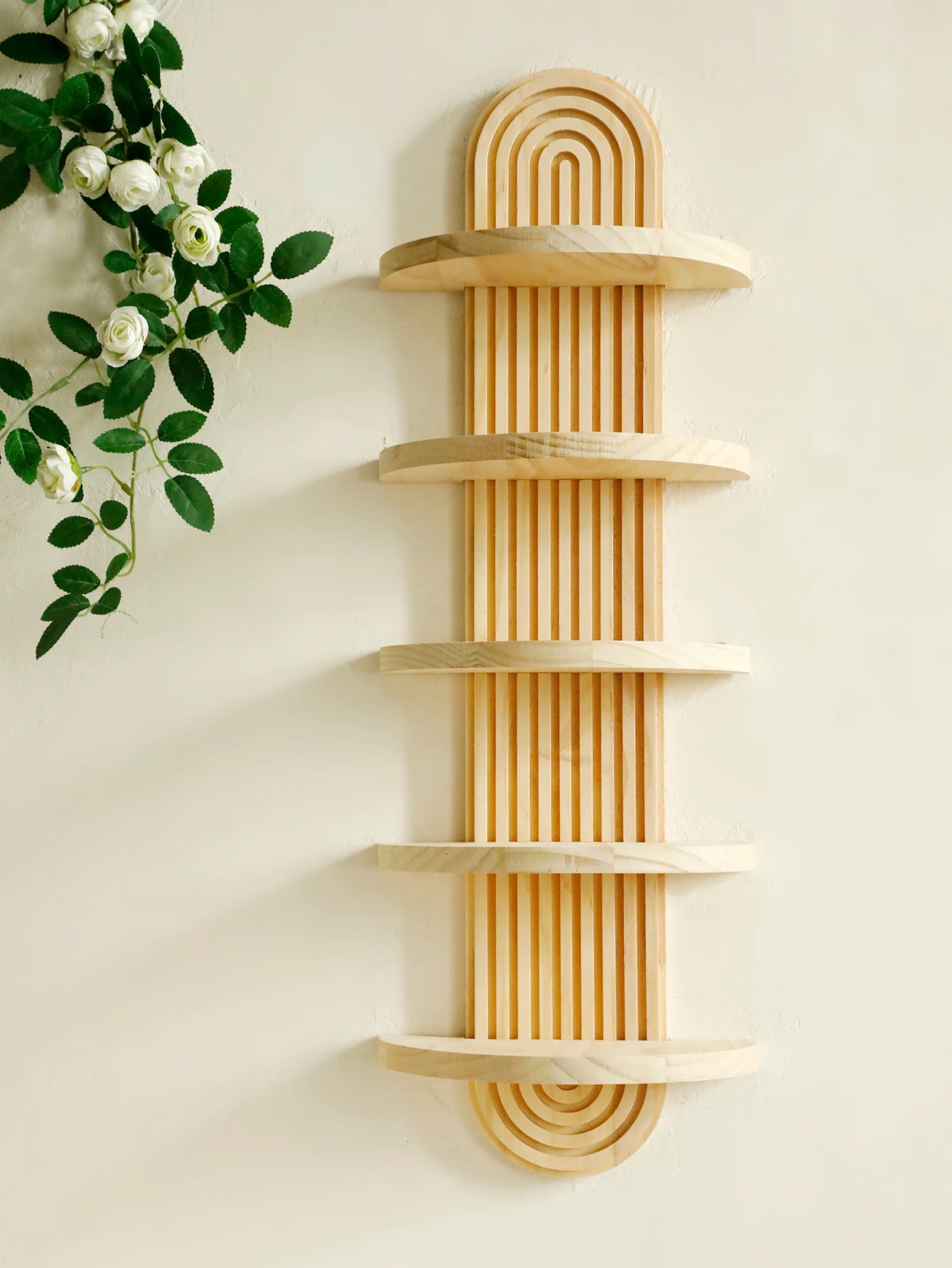 Boho Geometric Natural Wood Wall Shelf