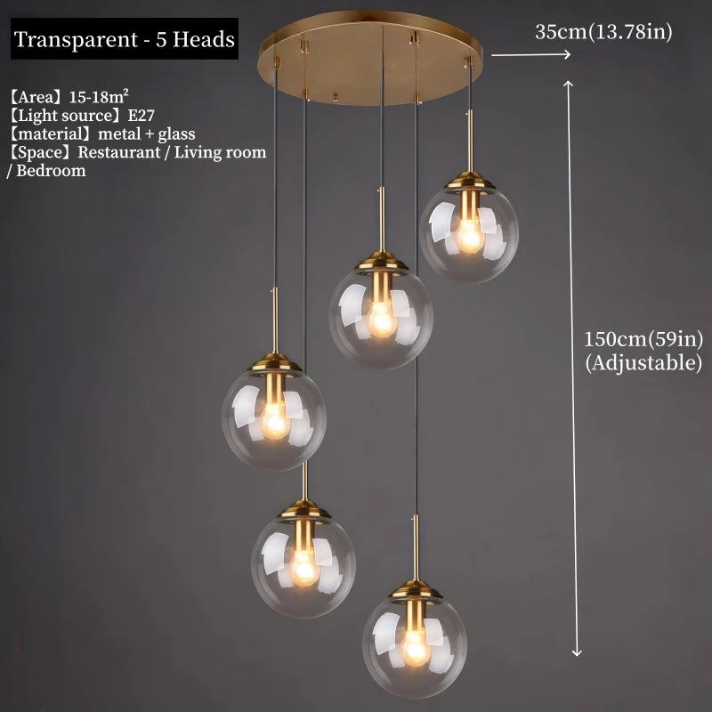Nordic Polished Steel Glass Pendant Chandelier