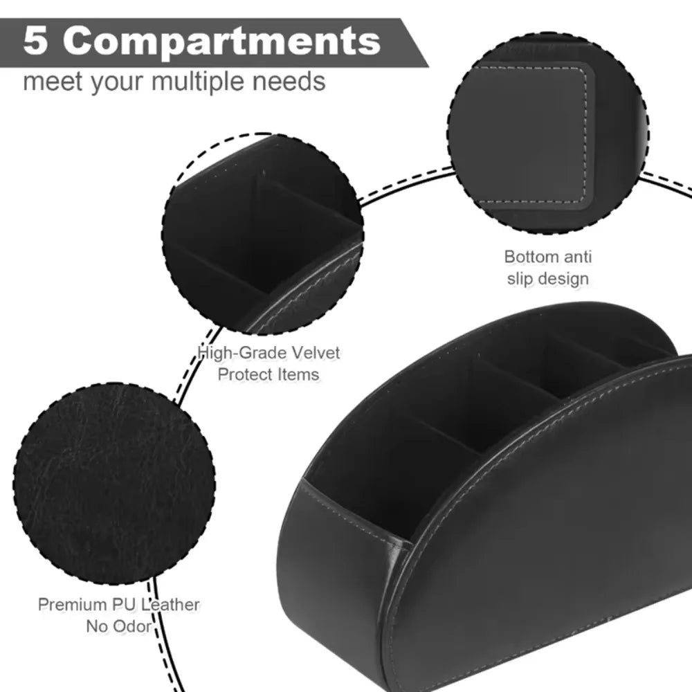 PU Leather 5 Compartment Remote Control Organizer