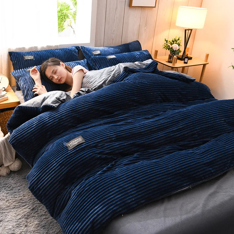 Winter Velvet Solid Color Duvet Cover Bedding Set
