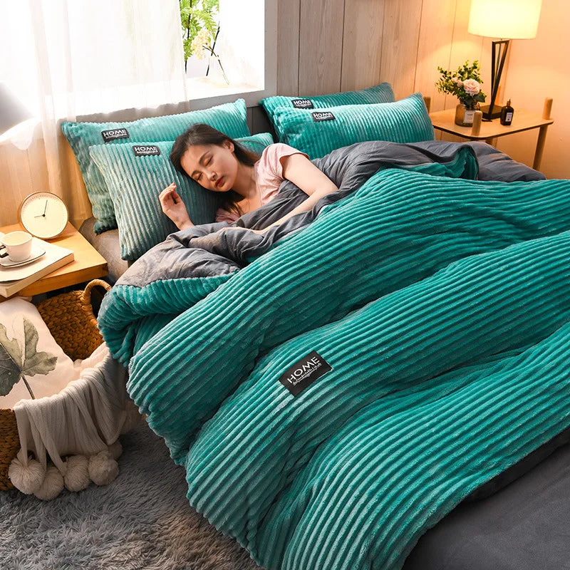 Winter Velvet Solid Color Duvet Cover Bedding Set