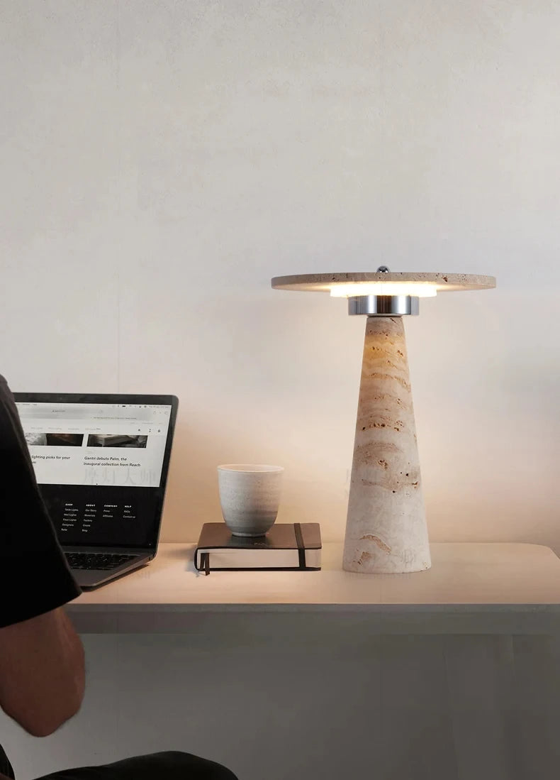 Travertine Natural Stone Mushroom Table Lamp