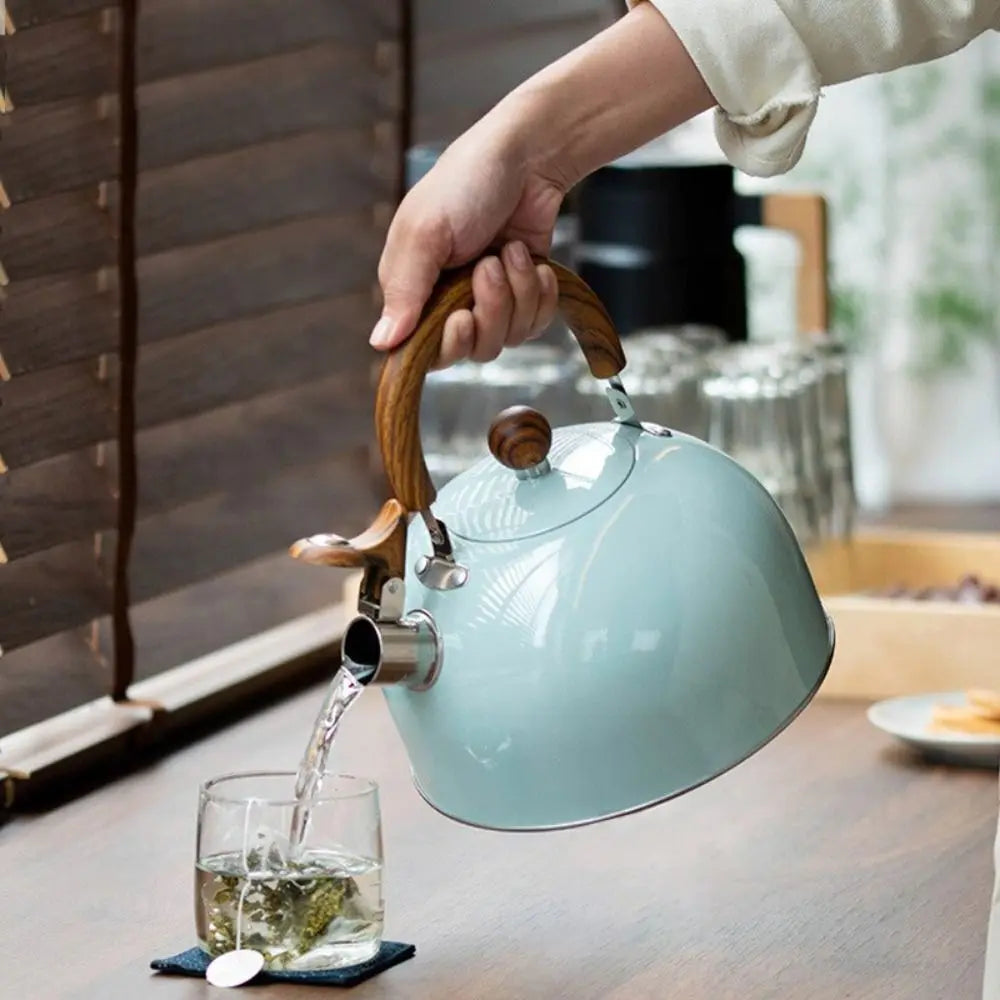 Stainless Steel Wooden Handle Whistling Tea Kettle