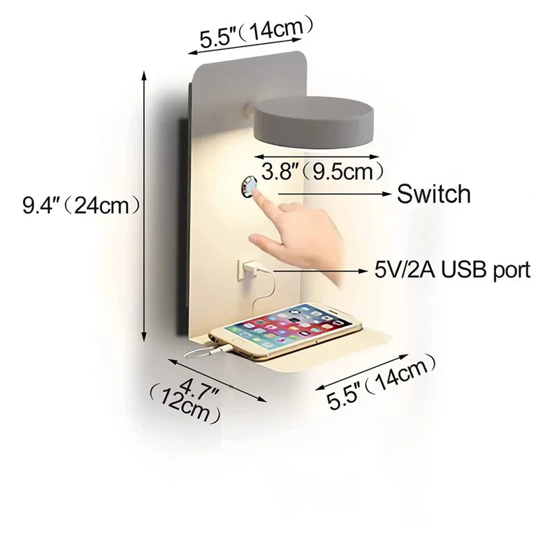 USB Charging Touch Switch Bedroom Wall Lamp