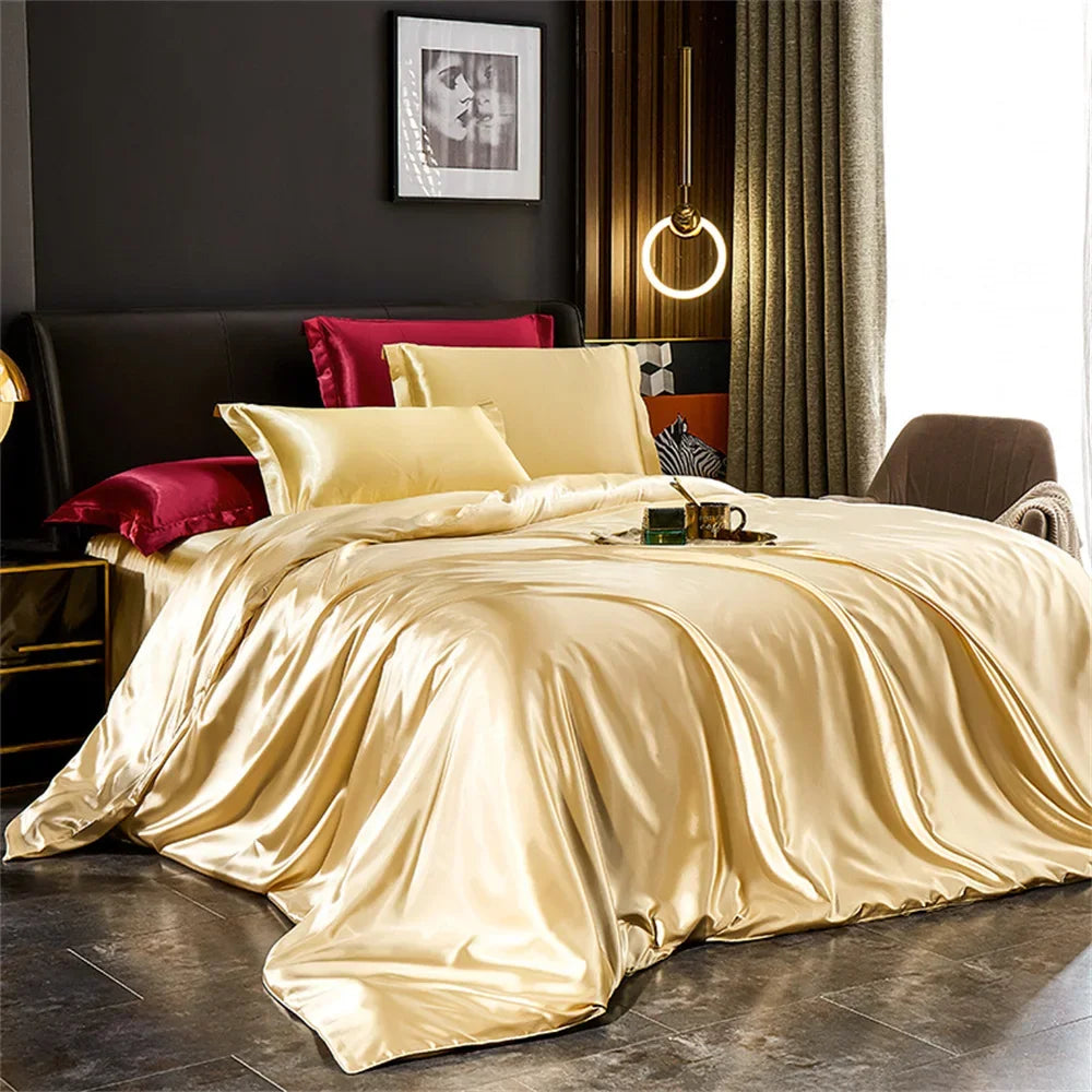 Silk Bedding Set — Luxury Satin Sheets With Solid Silk Duvet Cover & Smooth Pillowcases