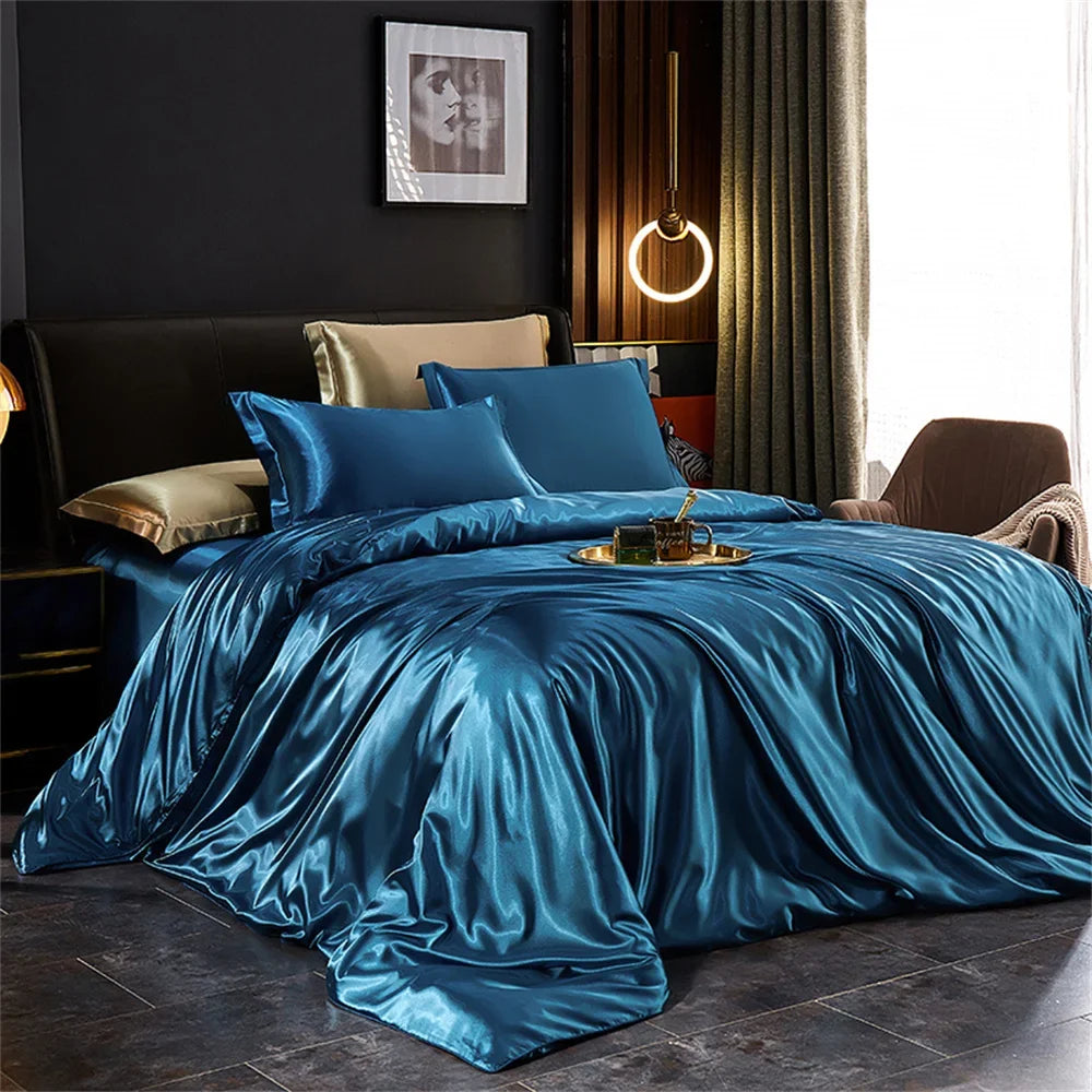 Silk Bedding Set — Luxury Satin Sheets With Solid Silk Duvet Cover & Smooth Pillowcases